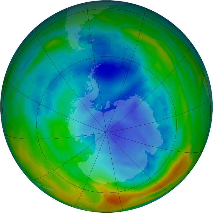 Antarctic ozone map for 25 July 1996